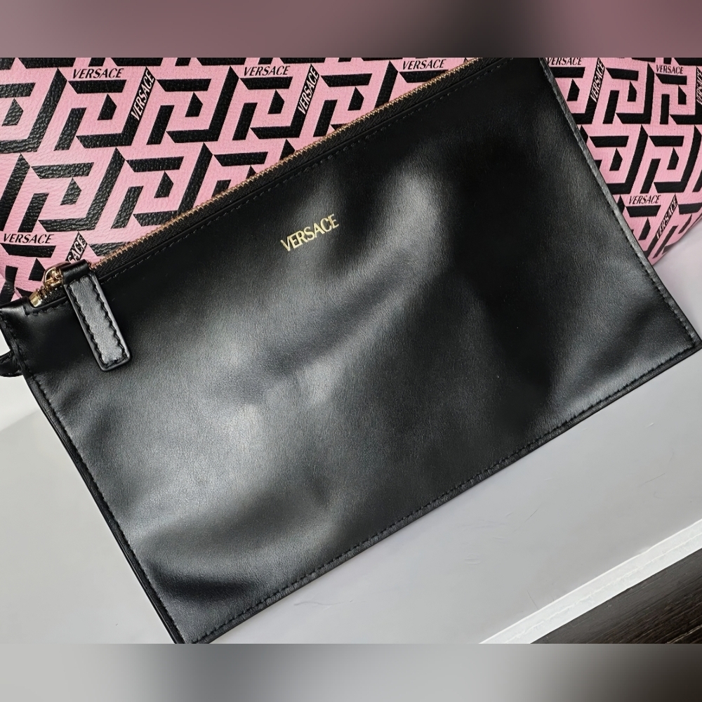 Versace Greca Coated Canvas Leather Pink/Black Tote Bag w COA (NWT) RETAIL $1125 - Picture 10 of 15